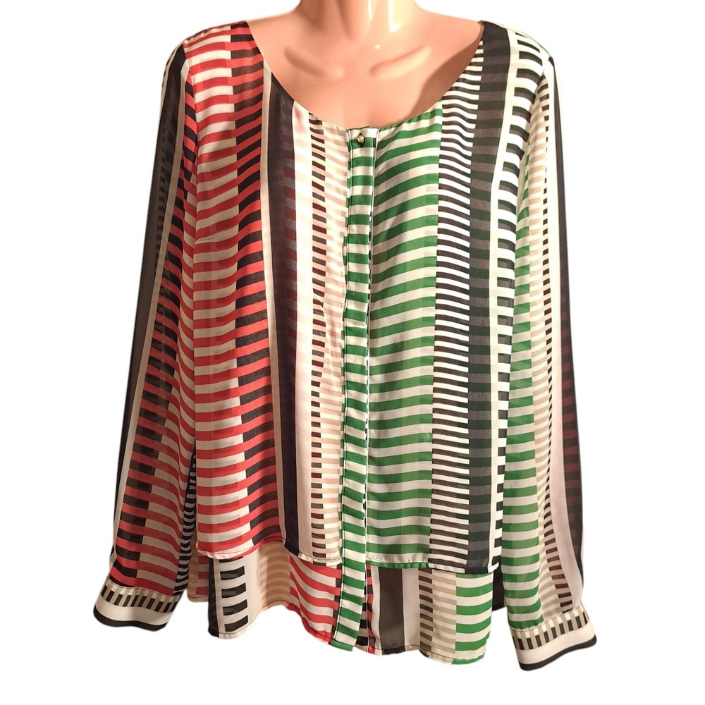 Worthington Women's Top/Blouse Multicolor Size L Long Sleeve Button